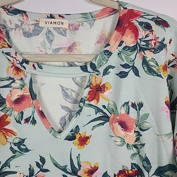 NEW Viamor Women's Mint Watercolor Floral Short Sleeve Dress w/ Pockets Sz M - Picture 2 of 9